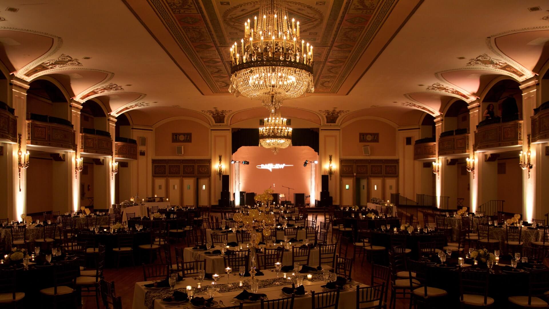 Detroit Masonic Temple - Uplighting for Corporate Holiday Party